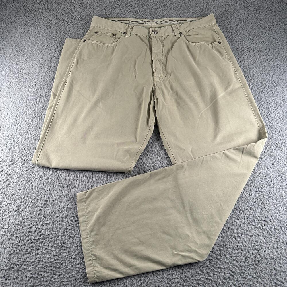 Ermenegildo Zegna Pants Mens 38(34 Fits) Khaki Cotton Twill 5 Pocket Italy